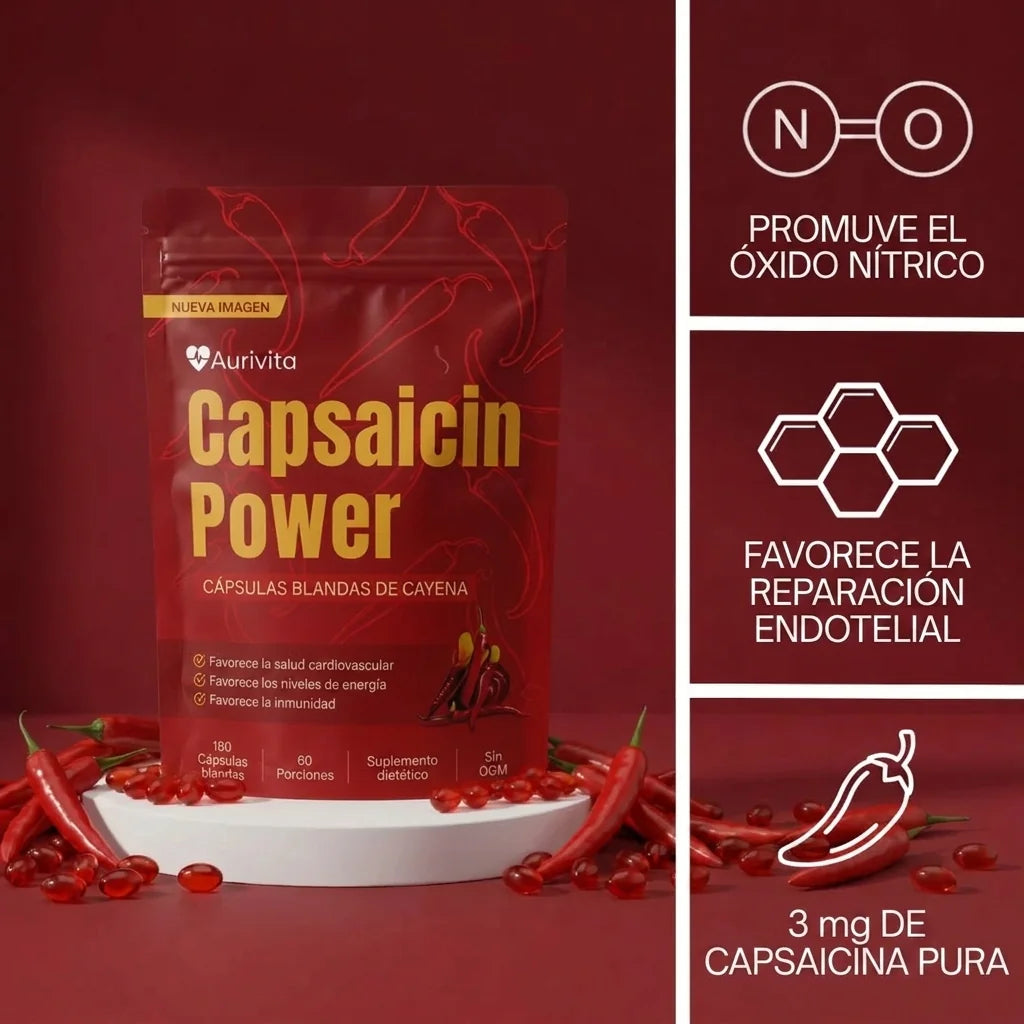 Aurivita Capsaicin Power® - Cápsulas blandas de pimienta de cayena formuladas para diabéticos