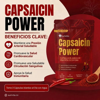 Aurivita Capsaicin Power® - Cápsulas blandas de pimienta de cayena formuladas para diabéticos