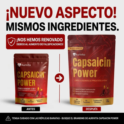 Aurivita Capsaicin Power® - Cápsulas blandas de pimienta de cayena formuladas para diabéticos
