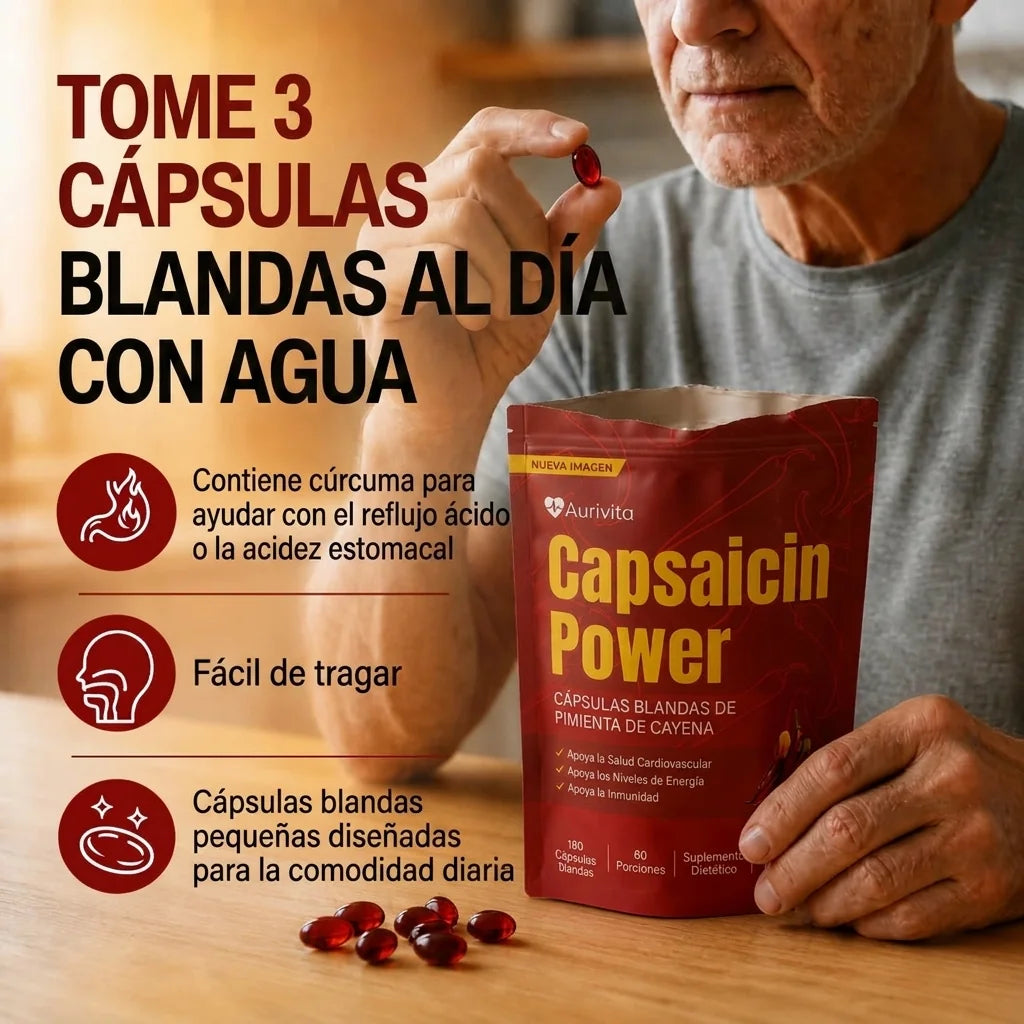Aurivita Capsaicin Power® - Cápsulas blandas de pimienta de cayena formuladas para diabéticos