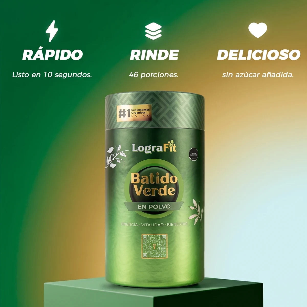Rápido: listo en 10 segundos. Rinde: 46 porciones. Delicioso: sin azúcar añadida